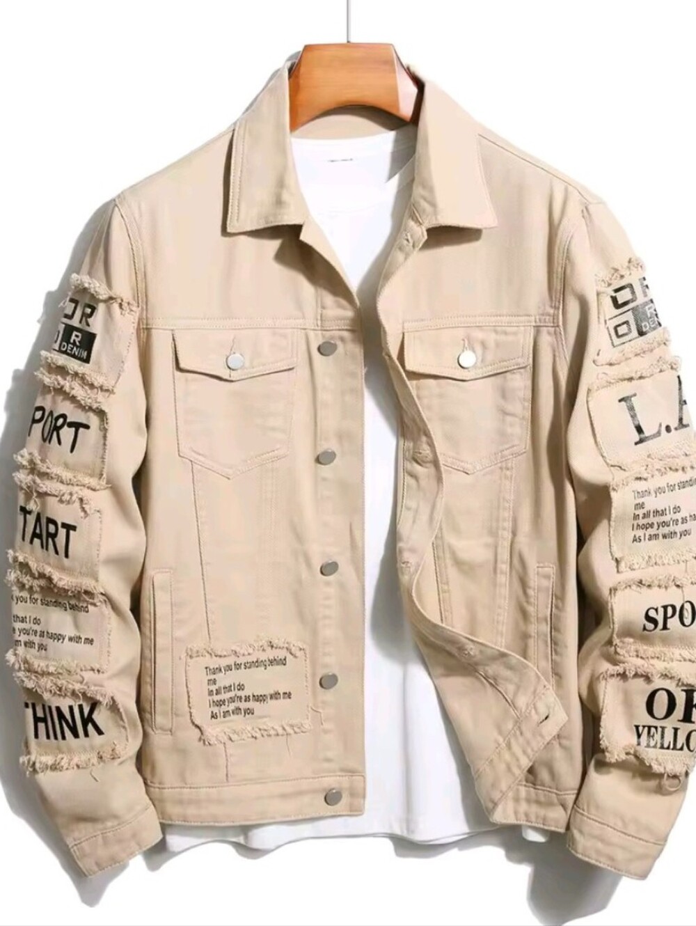 Men's Y2K Denim Jacket Jeans Clothing Patches Windbreaker Cotton Stretchy Trucke